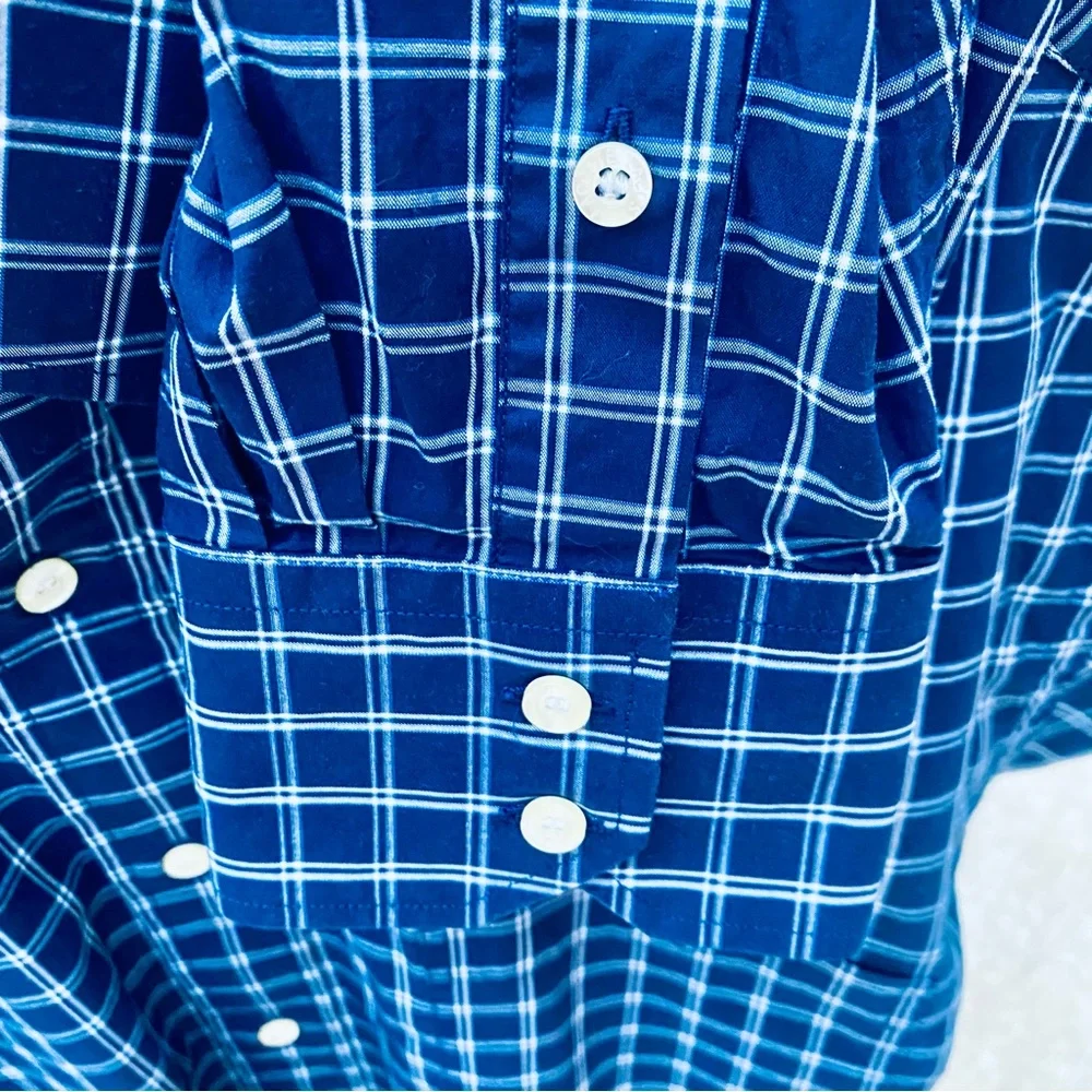 LACOSTE MENS LONG SLEEVE BUTTON DOWN SHIRT SZ45/XXL NAVY BLUE/WHITE SMALL CHECKS - Picture 4 of 10